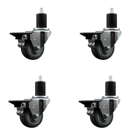 Service Caster 3'' Gray Poly Swivel 1-3/4'' Expanding Stem Caster Set with Brake, 4PK SCC-EX20S314-PPUB-PLB-134-4